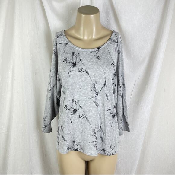 🫶🏼 Heather Grey Floral Print Slouchy Dolman Sleeve Stretch Shirt Forever 21 XS - Picture 1 of 16